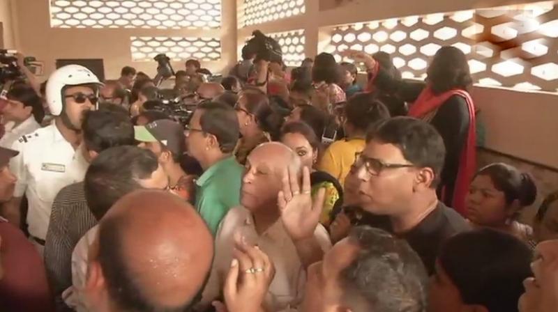 Parents staged protests in front of the school, alleging that the school did not take any lessons from the G D Birla incident and no special security was arranged for the students. (Photo: ANI/Twitter)