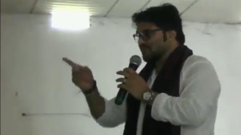 Babul Supriyo was invited at Samajik Adhikarita Shivir, an event organised to donate wheelchairs and other equipment for the differently-abled. (Photo: ANI Screengrab)