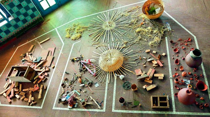 Market Place: Rajasekar Tippana and Pratyusha Rao created an artwork that recreated Vizags Poorna Market with paintings and sculptures