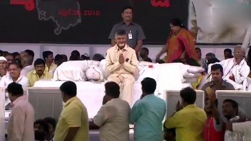 Andhra Pradesh Chief Minister Chandrababu Naidu has decided to stage a one-day protest on behalf of the five crore people of the state to safeguard their interest. (Photo: ANI | Twitter)