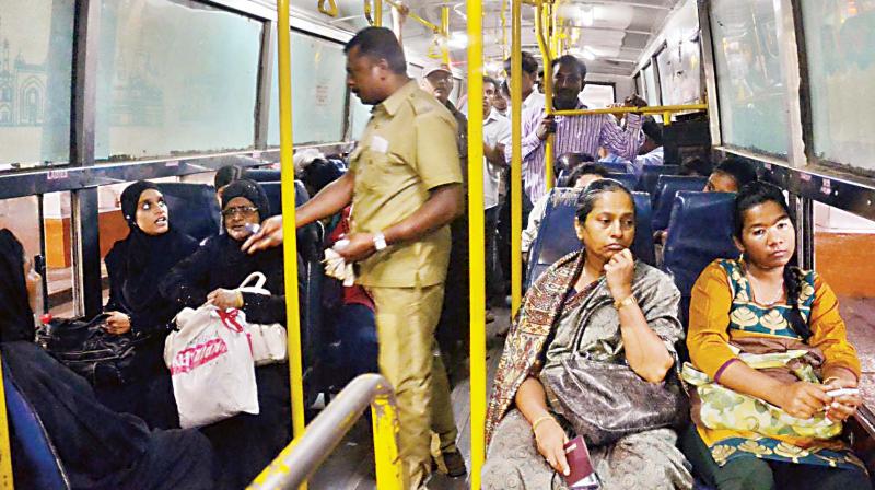 Women commuters complain that they continue to argue with men occupying their seats on most of the buses.