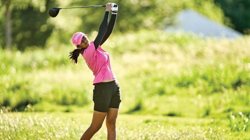 Aditi Ashok plays a shot in the second round of the LPGA Texas Classic at the  Old American Golf Club on Saturday.  (Photo:AFP)