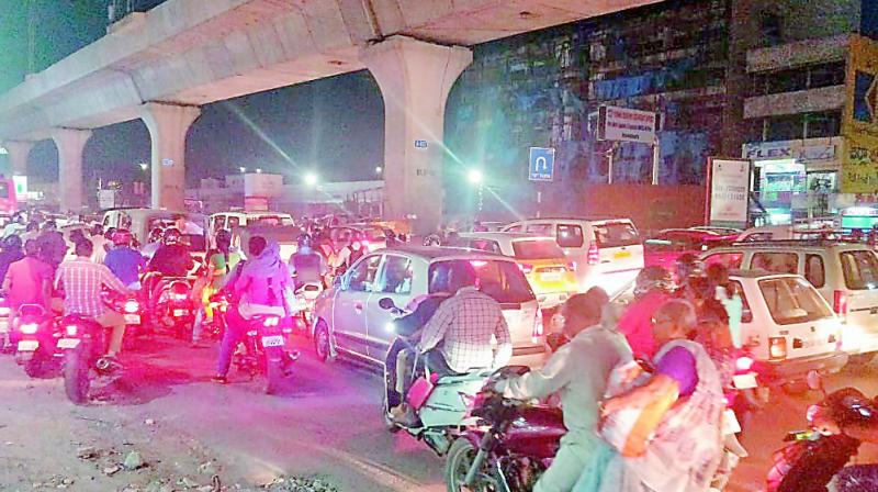Increased traffic congestion at Kukatpally Y-junction . (Image DC)