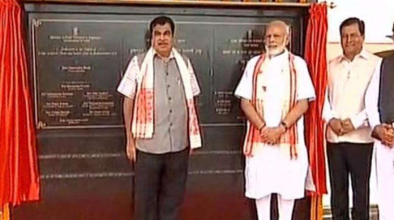 Prime Minister Narendra Modi inaugurates Indias longest bridge in Assam. (Photo: ANI Twitter)