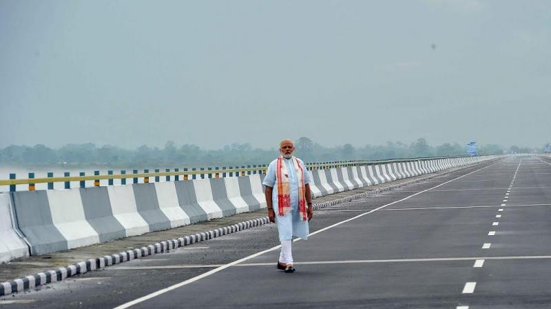 Prime Minister Narendra Modi inaugurated the Dhola-Sadia Bridge, the countrys longest river bridge, over the Lohit in the eastern most tip of Assam connecting Arunachal Pradesh. (Photo: Twitter)