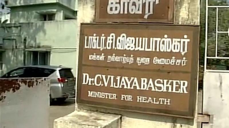 IT raid at Tamil Nadu Health Minister C Vijaya Baskar residence at Greenways road, Chennai. (Photo: ANI Twitter)