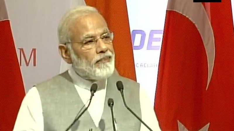 Prime Minister Narendra Modi addressing leaders of South Asian nations after the launch of the South Asian Satellite on Wednesday. (Photo: ANI Twitter)