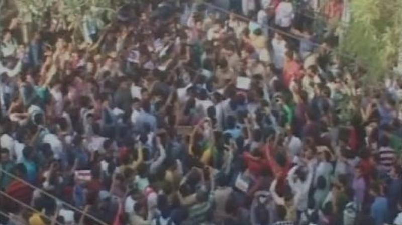 The enraged protestors were demanding strong action against the accused. (Photo: ANI)