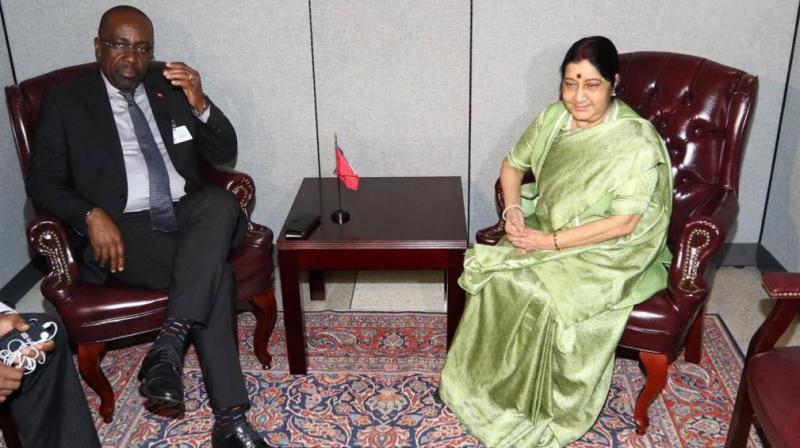The issue of Mehul Choksis extradition was raised by Sushma Swaraj during bilateral meeting with Antiguan Foreign Minister on sidelines of the United Nations General Assembly. (Photo: Twitter | ANI)