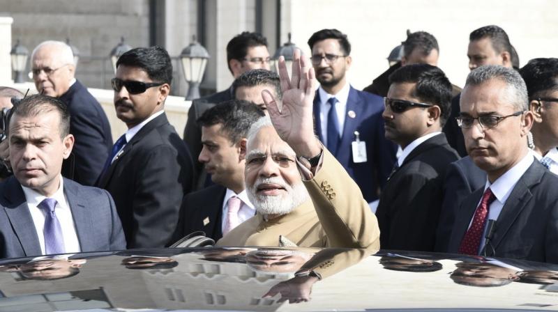 Narendra Modi, the first Indian Prime Minister to visit Palestine, has reached Ramallah amid heightened tensions in the region after US President Donald Trump recognised Jerusalem as the capital of Israel. (Photo: Twitter | @narendramodi)
