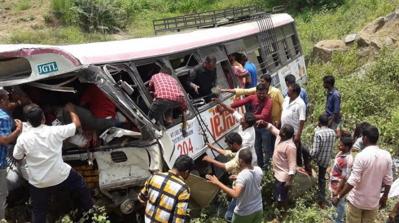 Over 40 passengers were travelling in the bus. (Photo: Twitter | ANI)