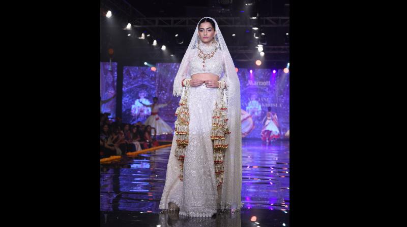 According to designer duo, Sonam sported a stunning Burano bridal lehenga inspired by the spectacular majesty of Venice (Photo: Viral Bhayani)