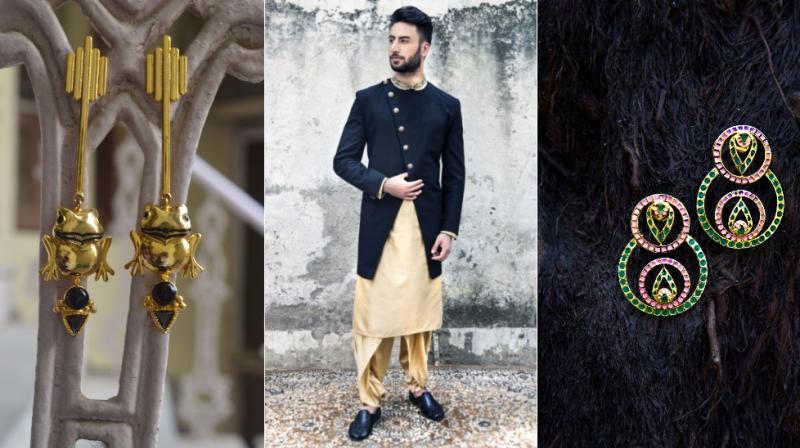 From Left to Right: A Kohar Jewels design, model sporting an Adorn His creation and a Vaitaanika creation