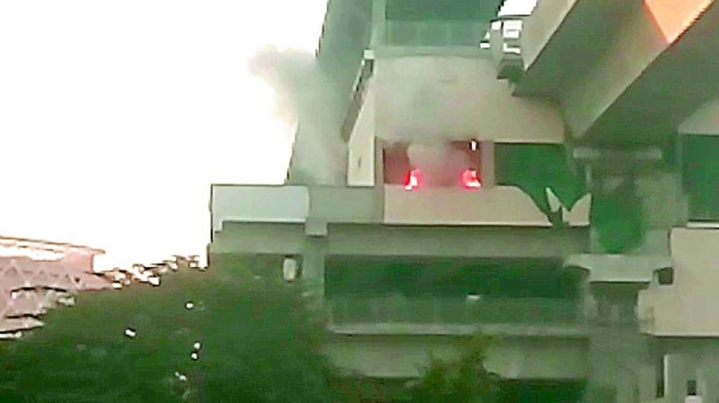 A video grab of the fire accident at Hitec City Metro station which has gone viral on social media on Tuesday. 	 DC