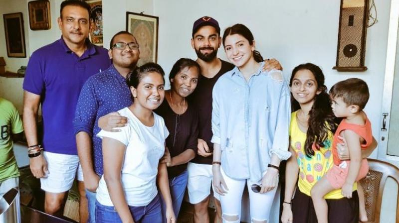 Virat and Anushka spotted with fans in Sri Lanka. Ravi Shastri was present too