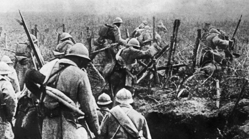 In this file photo taken in 1916 shows French soldiers moving into attack from their trench during the Verdun battle, eastern France, during the first World War. (Photo: AFP)