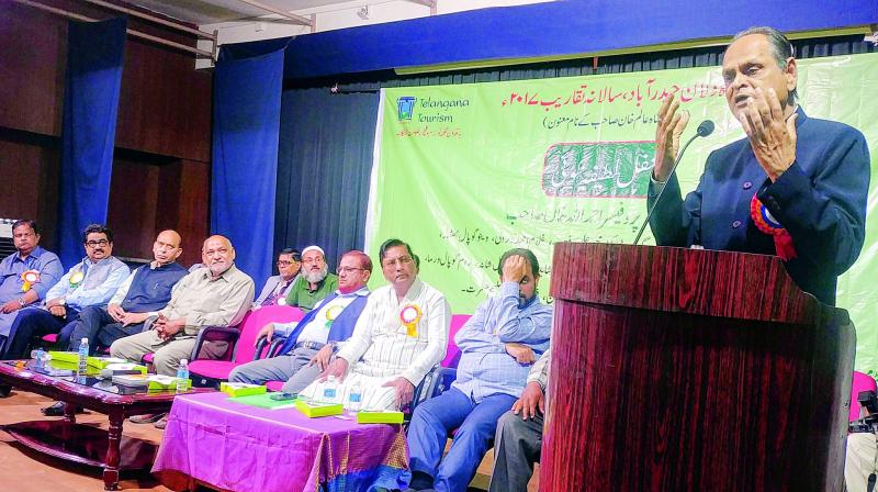 Humour poets at the Zinda Dilan-e-Hyderabad annual event on Saturday. Mizahia shayers from across the country enthralled the gathering with their satire. (Photo: DC)