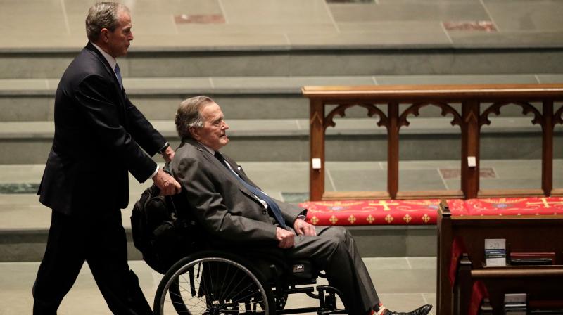 Bush was seen in a wheelchair on Saturday at the funeral of his wife, the former US first lady, who died last Tuesday. (Photo: AP/File)