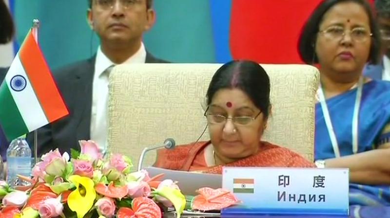 Swaraj, during her address at the SCO Council of Foreign Ministers, raised the issue of global terrorism and protectionism. (Photo: ANI)