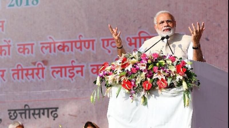 \Despite allegations, rumours and misinformation, people of Chhattisgarh have been giving stable governments,\ he said. (Photo: Twitter | @narendramodi)
