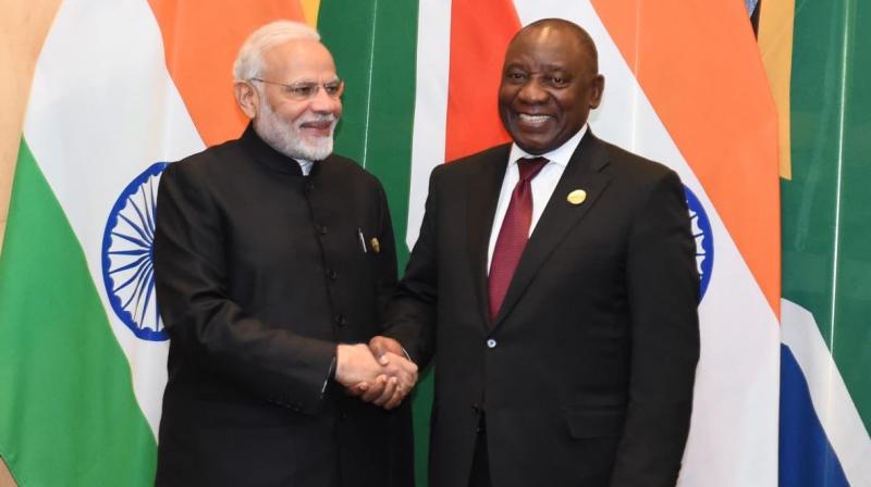 India and South Africa are making efforts to develop bilateral relations in order to boost trade and investment relations. Recently, PM Modi met Ramaphosa on sidelines of BRICS summit. (Photo: Twitter | @PresidencyZA)
