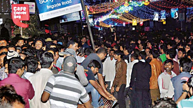A file photo of people gathered on Brigade Road to celebrate on the eve of New Year in Bengaluru	KPN