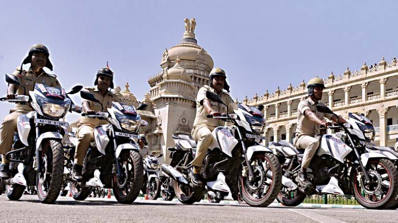 911 two-wheelers were given away to policemen for better patrolling, at Vidhana Soudha on Wednesday 	 Samuel R.