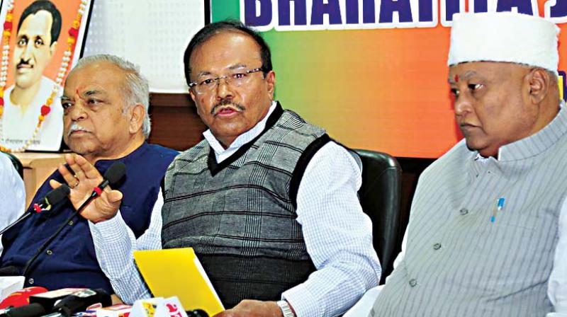 BJP leaders at a press meet on Wednesday