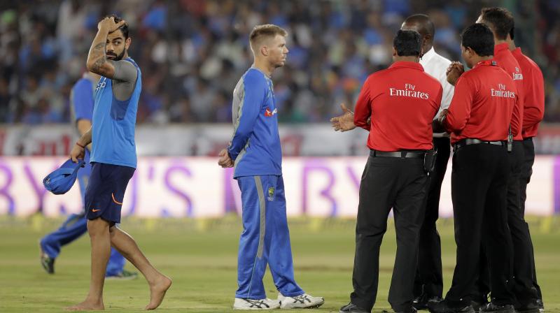 While the Virat Kohli-led India were looking to up their game and win the series in Hyderabad, the visitors were targeting to upset India at David Warners Indian Premier League side Sunrisers Hyderabad homeground. (Photo: AP)