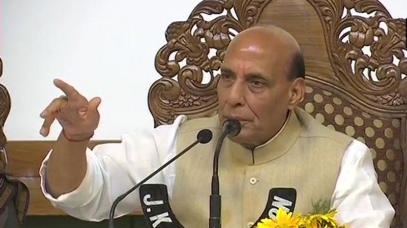 Rajnath SIngh is on a two-day visit to Jammu and Kashmir. (Photo: ANI)