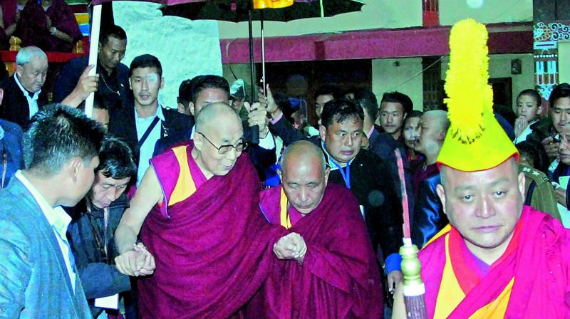 Tibetan spiritual leader Dalai Lama arrives at Bomdila in  Arunachal Pradesh on Tuesday. (Photo: PTI)