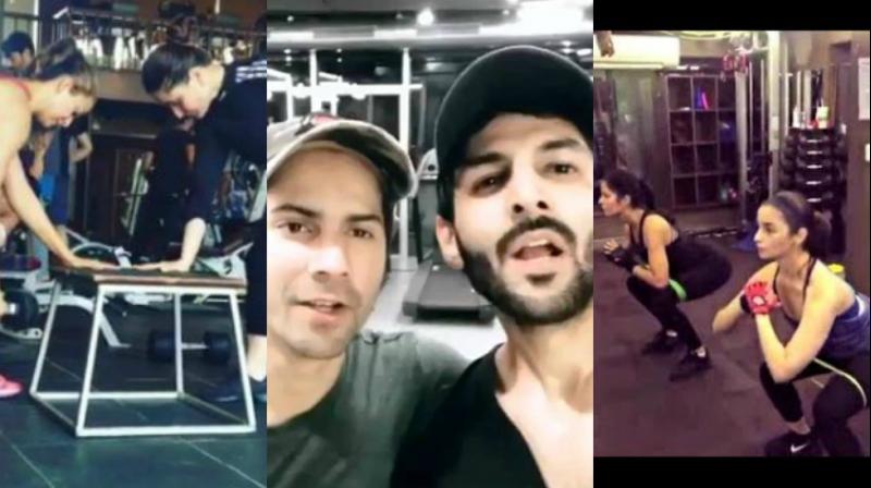 Bollywood stars working out.