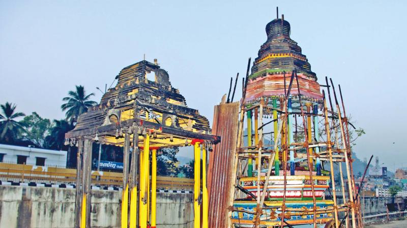 The damaged chariots of two temples in Vellore. (Photo: K. Senthil Nathan)