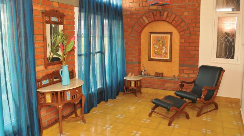 Brick, tiles and a warmth emanates in the living room