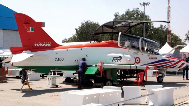 A Hawk trainer at the Yelahanka Airbase in Bengaluru on Sunday	 DC