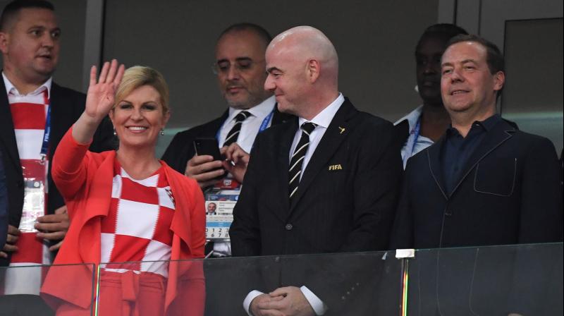 Kitarovic, the nations first female President, seemed excited after Luka Modrics men took a 2-1 lead in extra time, as she celebrated that in front on Russian Prime Minister Dmitry Medvedev. (Photo: AFP)