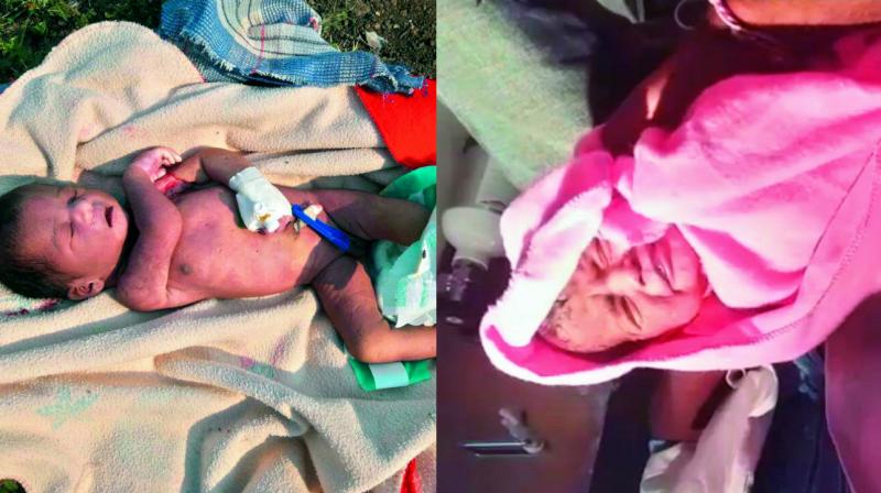 (Left) The dead girl found at Suryapet. (Right) The baby abandoned in Raman-thapur (Photo: DC)