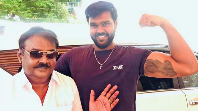 Actor Shanmugapandian with his father Vijaykanth.