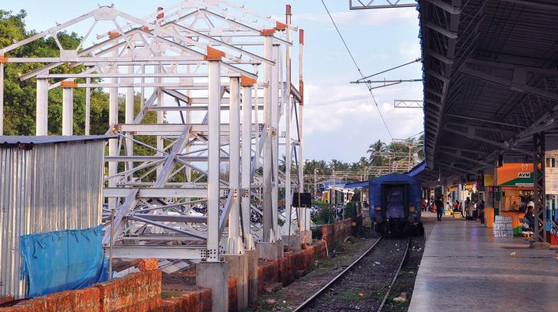 The foot over bridge construction in progress at Kozhikode railway station. (Photo: K. VISWAJITH)