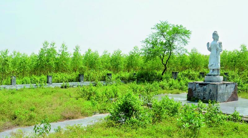 The theme park on Lord Buddha in a state of neglect near Dantapuri under Sarubujjili in Srikakulam district.