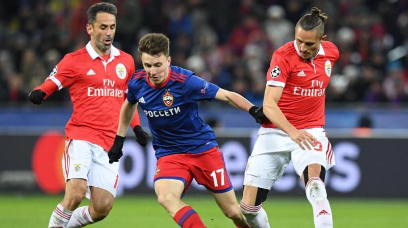 In his three seasons with CSKA, Golovin (centre) played 113 matches, including 23 appearances in the Champions League and Europa League. (Photo: AFP)