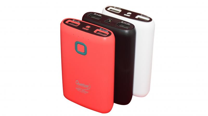 The power bank is available in Black, White and Red colours with contrasting ring colours on the Power buttons.
