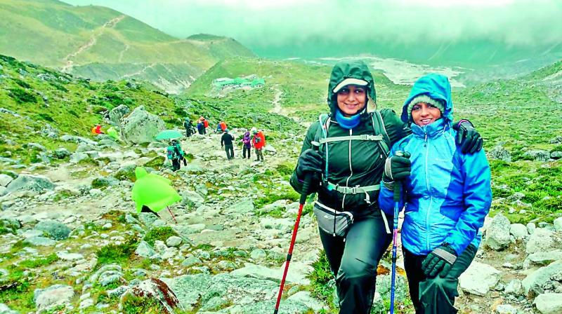 Avid traveller Savita Reddy with Sujatha Bharadwaj, while on a trek.