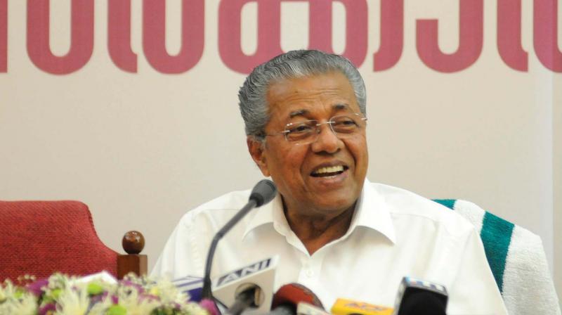 Chief Minister Pinarayi Vijayan is all smiles as he lists out his governments achievements in Thiruvananthapuram on Saturday.  (Photo: V. MUZAFAR)