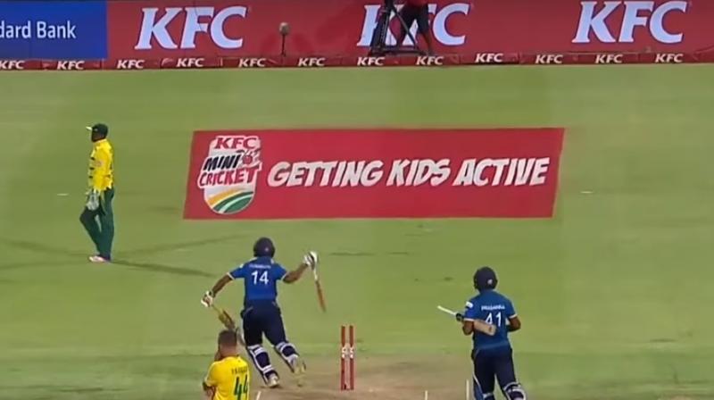 The batsman miscalculated and started celebrating Sri Lankas win with one run still required. (Photo: Screengrab)