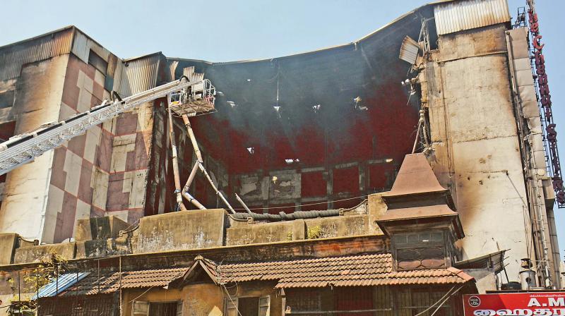 The fire ravaged Chennai Silks building set for demolition after assessment by authorities. (Photo E.K.SANJAY)