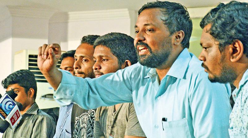 Students of IIT-M address the media at Chennai Press club on Thursday. (Photo: DC)