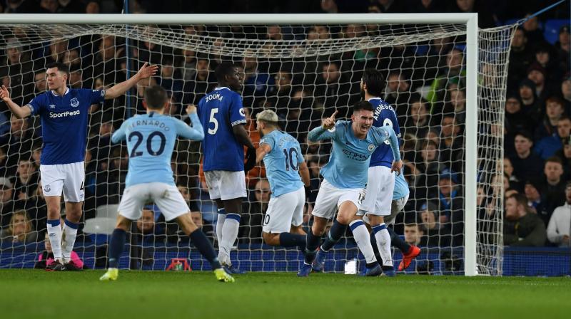 Pep Guardiolas side took the lead through Aymeric Laportes header on the stroke of half-time at Goodison Park. (Photo: AFP)