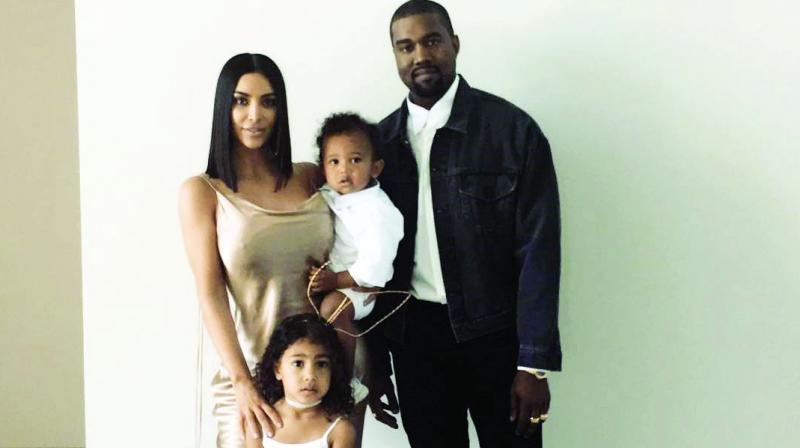 Kim Kardashian and Kanye West with daughter North West and son Saint West