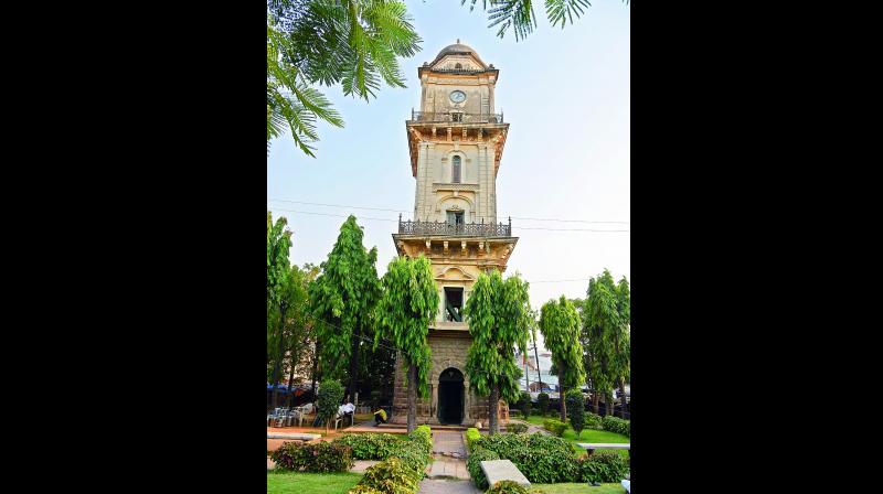 The imposing five-storey clock tower in the middle of the quadrangular park is part of the chowk that was built in 1892 by Sir Asman Jah, the then Prime Minister of Hyderabad, and is a GradeIII protected Heritage Building.